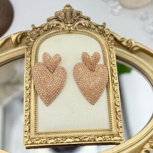 Statement Heart Earrings | Gold-Tone Rhinestone Drop Dangles